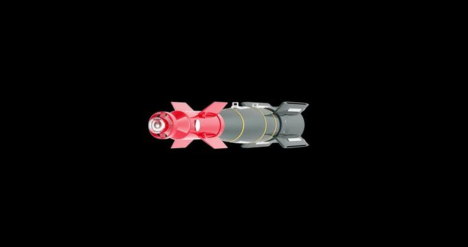 Laser-guided bomb, guided bomb unit rotating animation, seamlessly loopable. 3D rendering isolated on transparent background