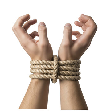 Hands tied up with rope PNG file on transparent background 