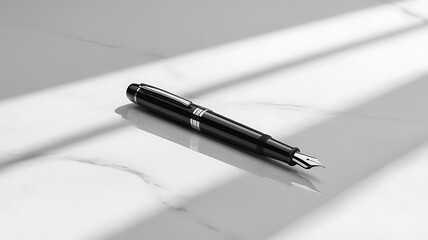 Elegant black fountain pen silver accents writing instrument