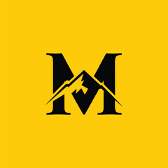 Mountain Inside Letter M Logo Design 