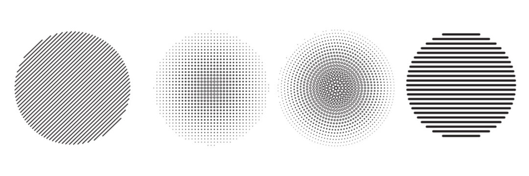 Black concentric circle set. Sonar or sound wave ring collection. Dotted and linear epicentre, target, radar icon concept. Ripple radial signal or vibration elements. Vector line and halftone symbols