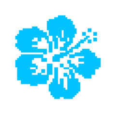 Obraz premium Blue Hibiscus – Pixel deco emoji Art Flower | Tropical Icon for Summer Design 夏 かわいい Y2K ギャル キラキラ