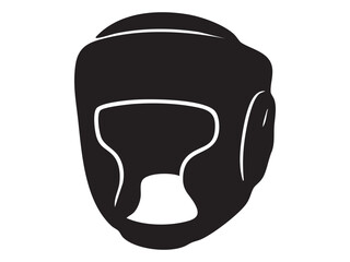 Black silhouette of boxing headgear isolated on white background, graphic illustration. concept of martial arts, combat sports, protection gear, training equipment, icon, design element