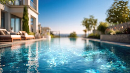 Obraz premium Out-of-focus image of a luxurious outdoor swimming pool