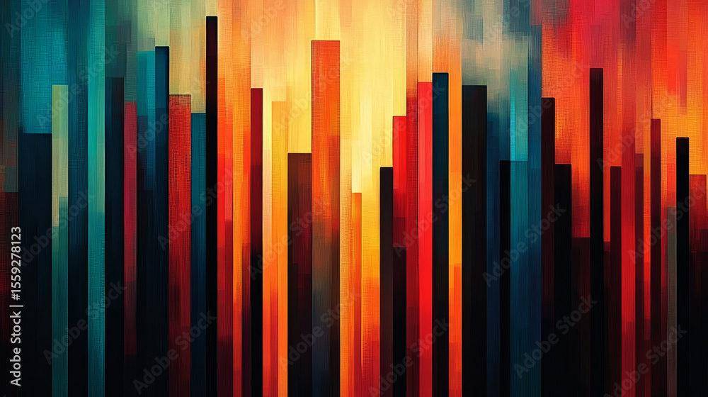 Poster abstract background with vertical stripes of different colors and sizes, creating an abstract citysc