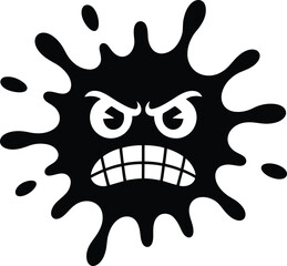 Angry Black Paint Splash Character with White Eyes and Teeth Abstract Design vector