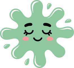 Cute Green Paint Splash Character with Closed Eyes Smiling Face and Pink Cheeks vector