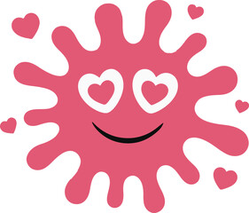 Pink Paint Splash Character Smiling With White Heart Eyes Surrounded By Small Pink Hearts vector