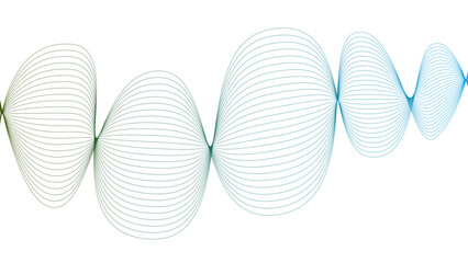 Vector curvy abstract line art wavy flowing dynamic colorful lines white background in concept music or sound, wave, wind, information flow