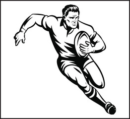 Rugby Players Action Silhouettes - Sports Athletes Running with Ball