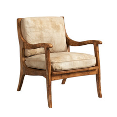 Elegant wooden armchair with plush beige cushion, perfect for modern or classic interiors, offering comfort and style