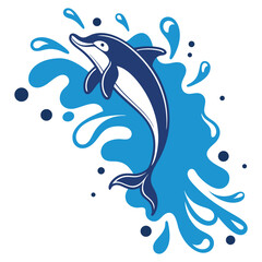 Fototapeta premium Dolphin leaping with blue water splash, Ocean wildlife vector illustration