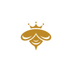 honey bee queen logo with crown in gold color flat vector design style