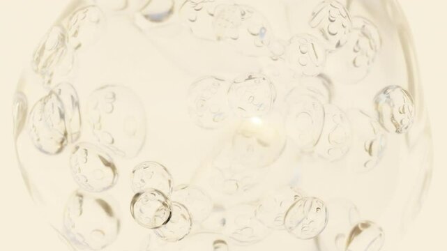Transparent Drop with Large Bubbles on Pale Beige Background &ndash; Delicate Fluid Animation
