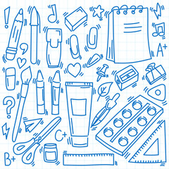 School supplies set hand drawn back to school