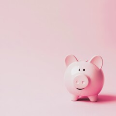 Cute pink piggy bank on soft pink background