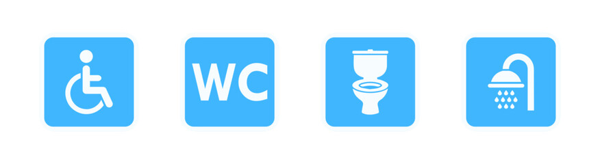 Washroom signs. Restroom or toilet door sign set containing gents, ladies, disabled, baby changing. Printable sticker. Transparent vector illustration.