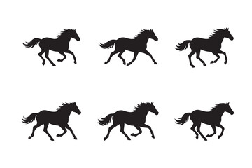 Running horse silhouette set. Vector graphic of galloping stallions