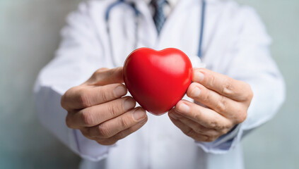 Doctor hands holding red heart in concept healthcare,wellbeing, organ donation and insurance life. world heart day and world health day National Organ Donor Day