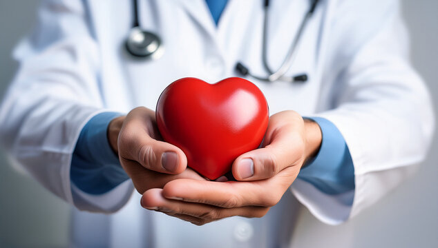 Doctor hands holding red heart in concept healthcare,wellbeing, organ donation and insurance life. world heart day and world health day National - Powered by Adobe