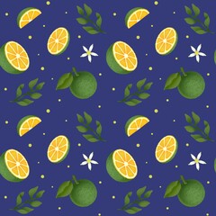 Jeju Green Tangerine Pattern - Navy Blue
