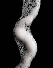 A cluster of soap foam and bubbles on a black background, forming a soft, textured, and reflective mass, evoking cleanliness and purity.