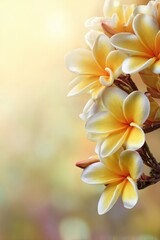 Naklejka premium Yellow plumeria flowers bloom on a blurred yellow and brown background