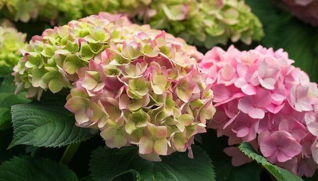 blooming pixio panicle hydrangea with pink and green flowers