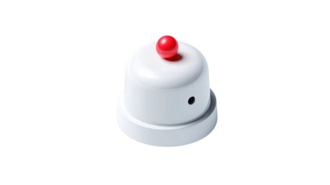 Notification bell icon in 3D style with red dot alert, white background, PNG