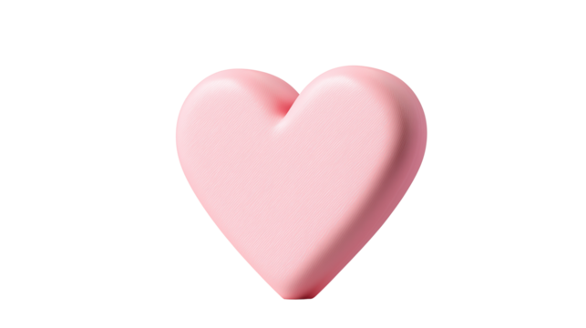 Heart-shaped like icon in bold 3D design, pastel pink, on white PNG background