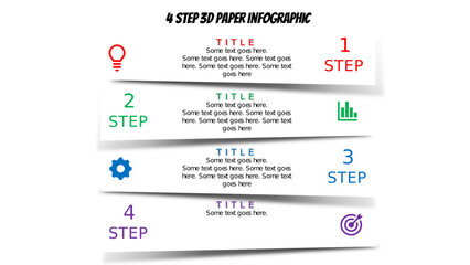 Modern 3D Layered Paper Infographic – 4 Step Editable PowerPoint Slide. Fully editable vector SVG file compatible with PowerPoint, Illustrator, and most vector-based applications.
