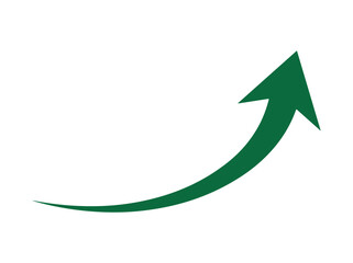Green Curved Graph with Arrow Icon. Arrow Illustration Painting Sub. Direction Pointer in Countersiloquies. Single Arrow. Trend Graphic Dark Green, red, black, blue color full vibrant blue upward curv