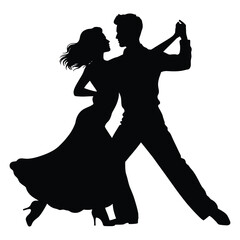 Silhouette of a romantic couple dancing a ballroom dance. Salsa Dancing. A striking silhouette of a man and woman performing a romantic ballroom dance.