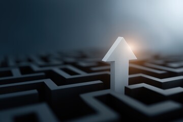 Arrow rising from dark maze symbolizing success and direction in complexity