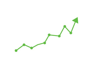 green business arrow rising up with dots followed by line graph going down, color full Green Line Graph Showing Positive Growth Trend, trading profit, economic boom, business growth. line graph upward