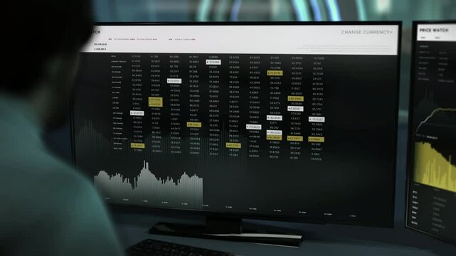 Trader buying cryptocurrency coins in the online market. Trader choosing the cryptocurrency to buy in the internet finance application. Trader buying valuable cryptocurrency assets using software.