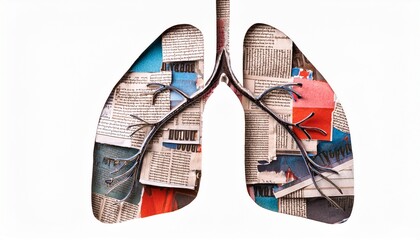 lung collage colorful paper newspaper creative abstract medical isolated white background
