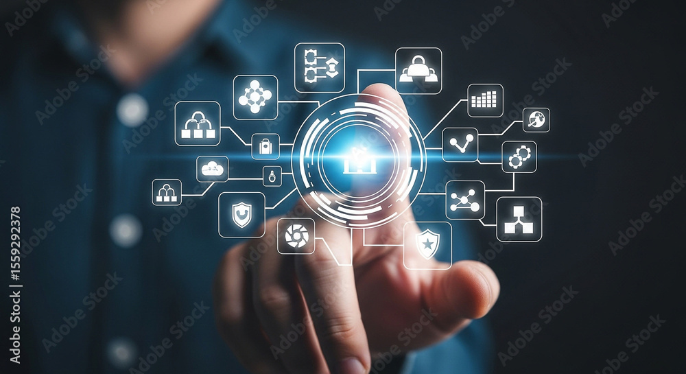 Poster exploring cloud computing services and digital transformation solutions with data security integrati