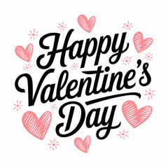 Festive Valentine's Day design featuring bold black script text, surrounded by hand-drawn pink hearts and sparkles on a clean white background.Untitled