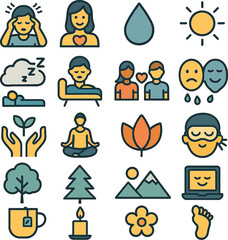 Fototapeta premium set of vector icons for your design , stress relief , emotional balance