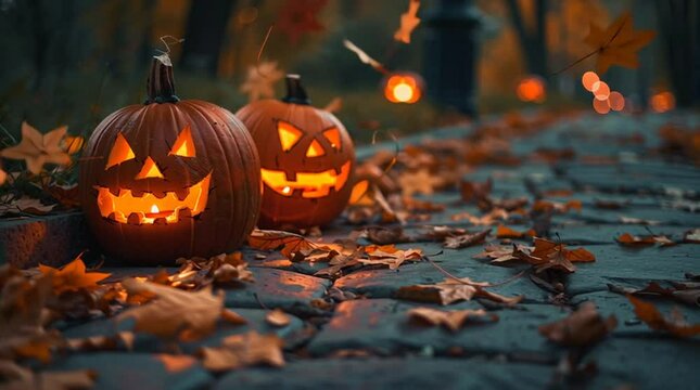 Halloween pumpkins spooky jack o lanterns autumn leaves fall season festive decorations october