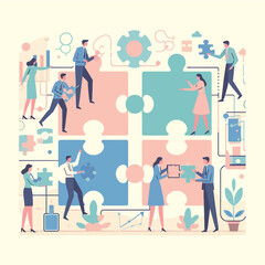Flat Vector Illustration of Business People Working in Office

