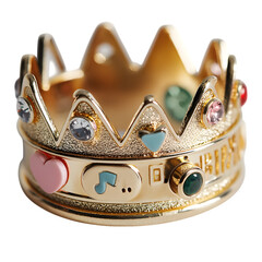 A birthday crown with a built-in voice recorder that plays a personalized birthday message, isolated on a white background