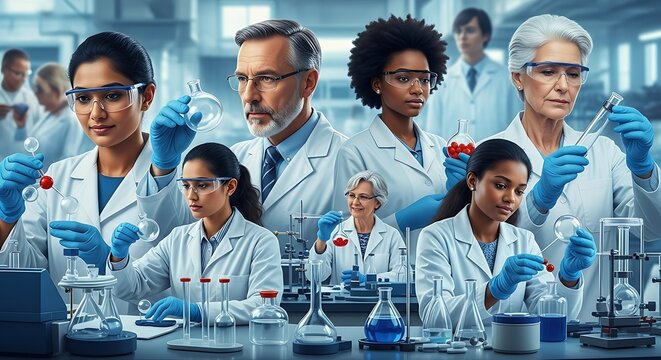 Diverse Team of Scientists Conducting Research in a Modern Laboratory