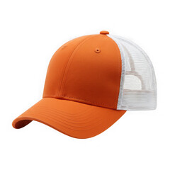 Orange and white baseball cap isolated on transparent background