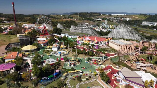 Drone view of Hopi Hari amusement park - Serra Azul Tourist District - Vinhedo, S&atilde;o Paulo, Brazil