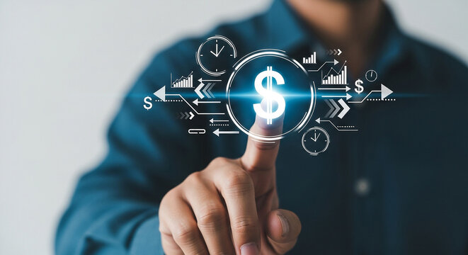 Financial technology concept of online banking and digital money investment and stock market analysis