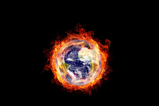 Earth burning in flames concept of global warming and catastrophe. This image elements furnished by NASA