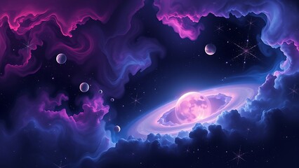 Naklejka premium Cosmic Dreamscape: Surreal Nebula, Planets, and Stars Art for Fantasy Book Covers, Sci-Fi Concept Art, and Imaginative Backgrounds.