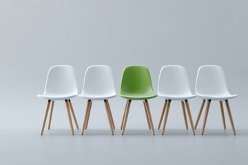 Modern design: four white chairs and one green chair
